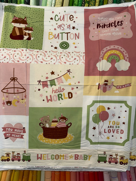 Cute as a Button - Baby Girl Panel 90cm