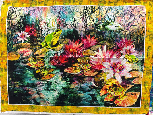 Fabulously Froggie!! Huge panel of frogs in a rainforest lily pond.