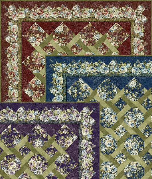 Carpet Bag Romance Garden Twist Purple Quilt Pattern and Kit - by Jason Yenter 64" x 75"