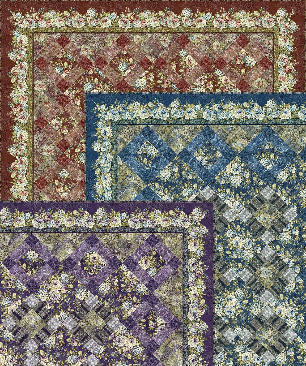 Carpet Bag Romance Blue Quilt Pattern and Kit - by Jason Yenter - 86.5" x 103"