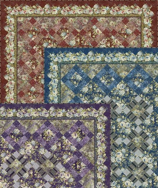 Carpet Bag Romance Blue Quilt Pattern and Kit - by Jason Yenter - 86.5" x 103"