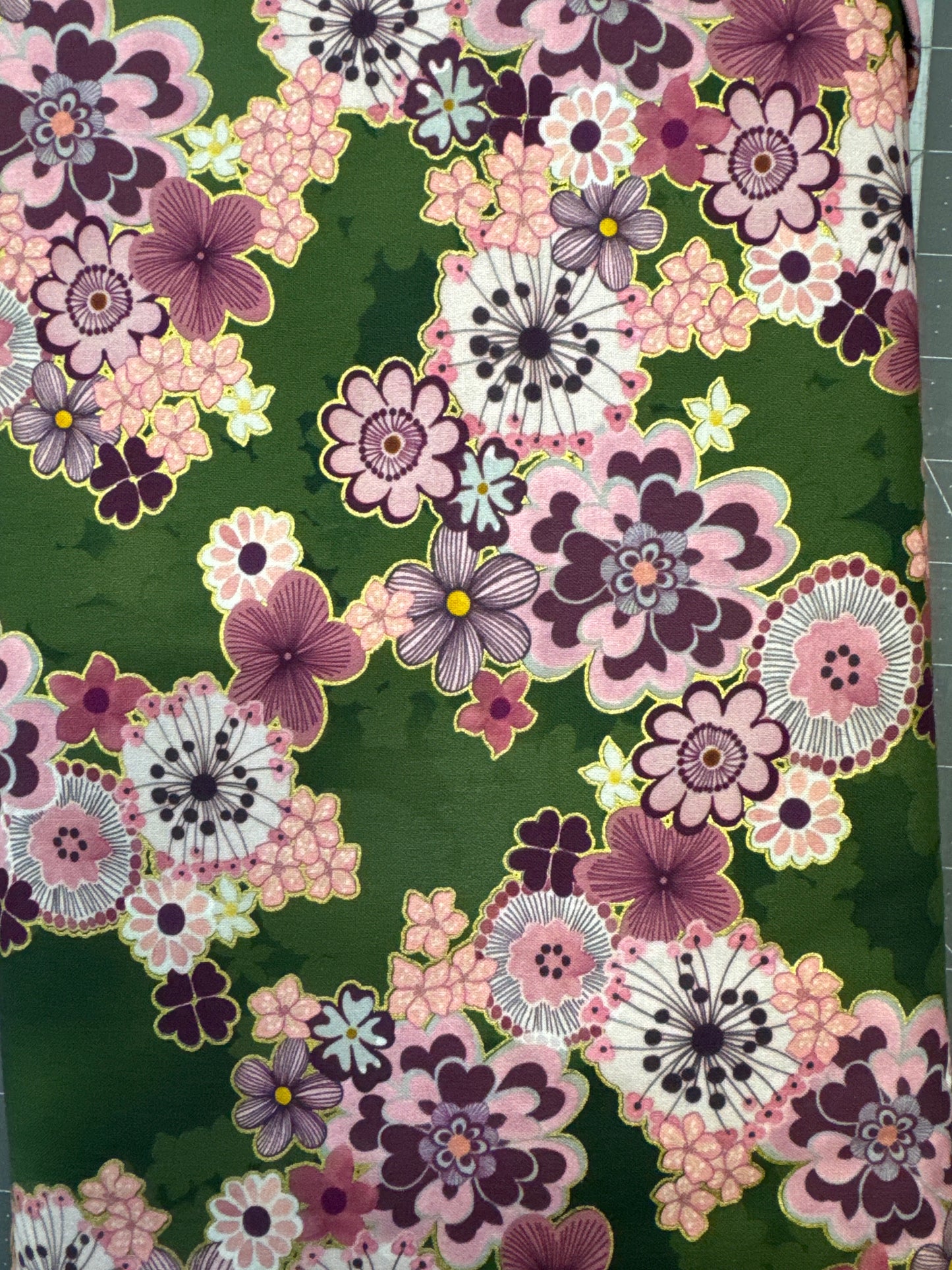 Imperial Collection - Graceful Cranes - Flowers on Green background