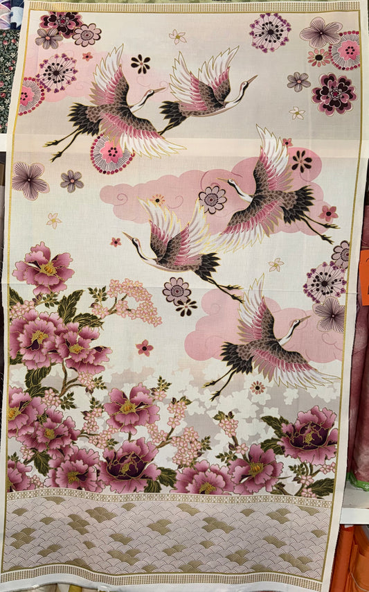 Imperial Collection - Graceful Cranes - Panel in Light Pink
