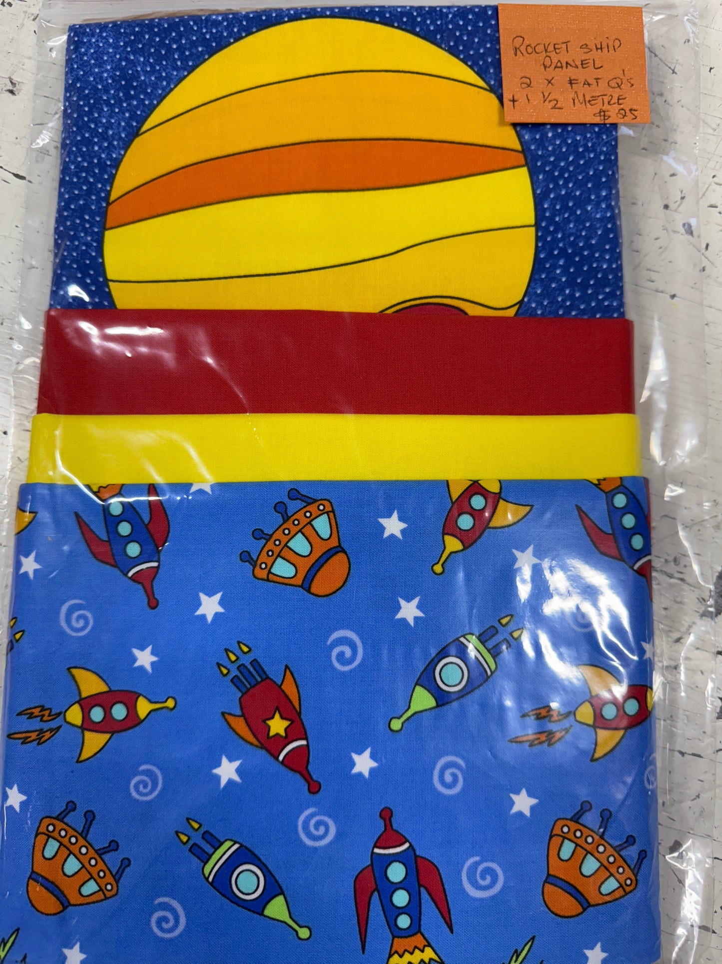 Rocket Ship to the Stars Fabric Panel Kit with extra fabric.