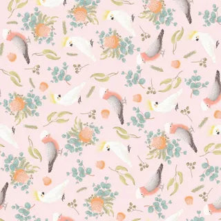 DV6770 Jen Digital Australian Pink with Galahs and Cockatoos