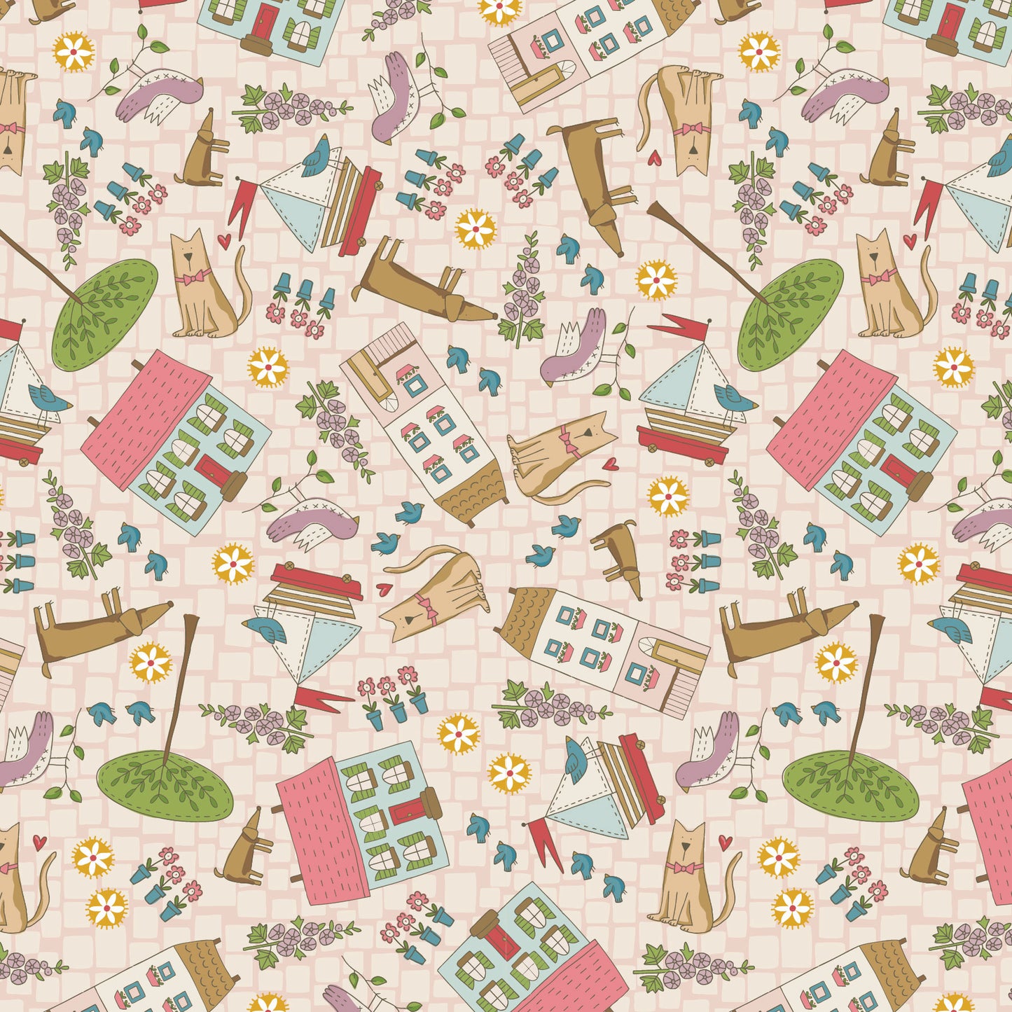 DV7756 - Neighborhood Scene on Pink - Out and About by Natalie Bird