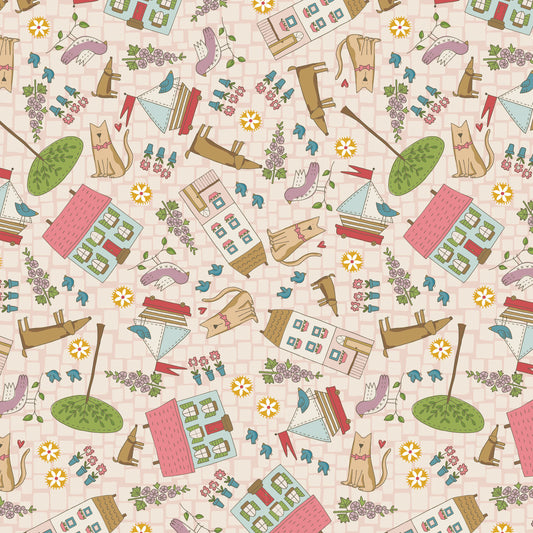 DV7756 - Neighborhood Scene on Pink - Out and About by Natalie Bird