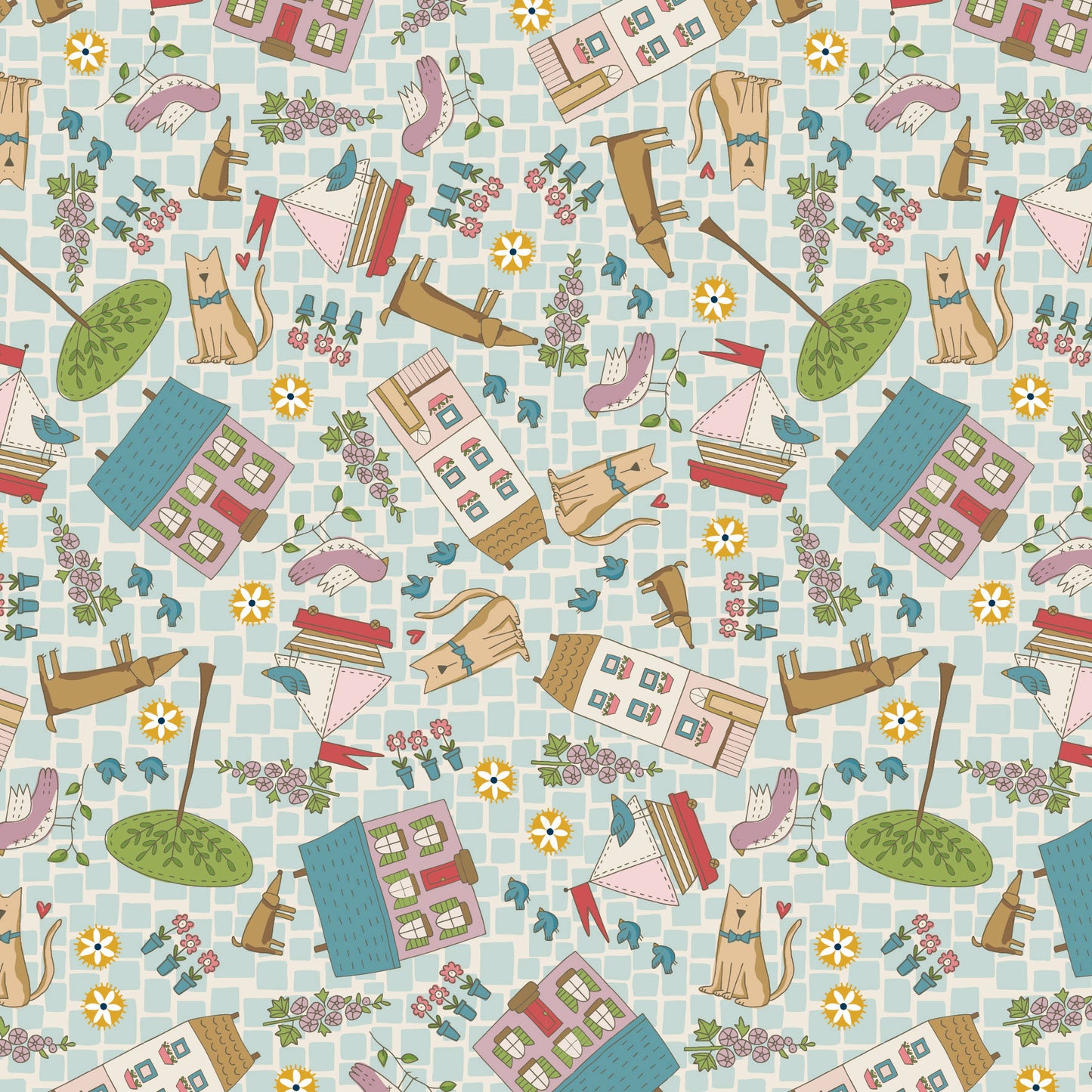 DV7757 - Neighborhood Scene on Blue - Out and About by Natalie Bird