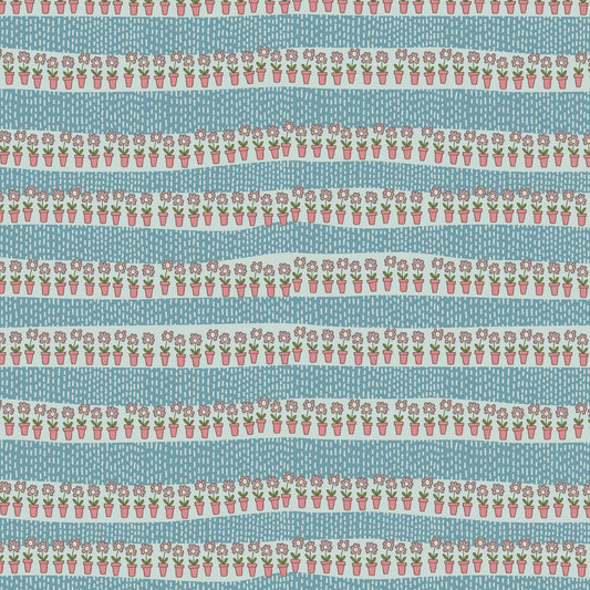 DV7764 - Flower Pots on Blue - Out and About by Natalie Bird