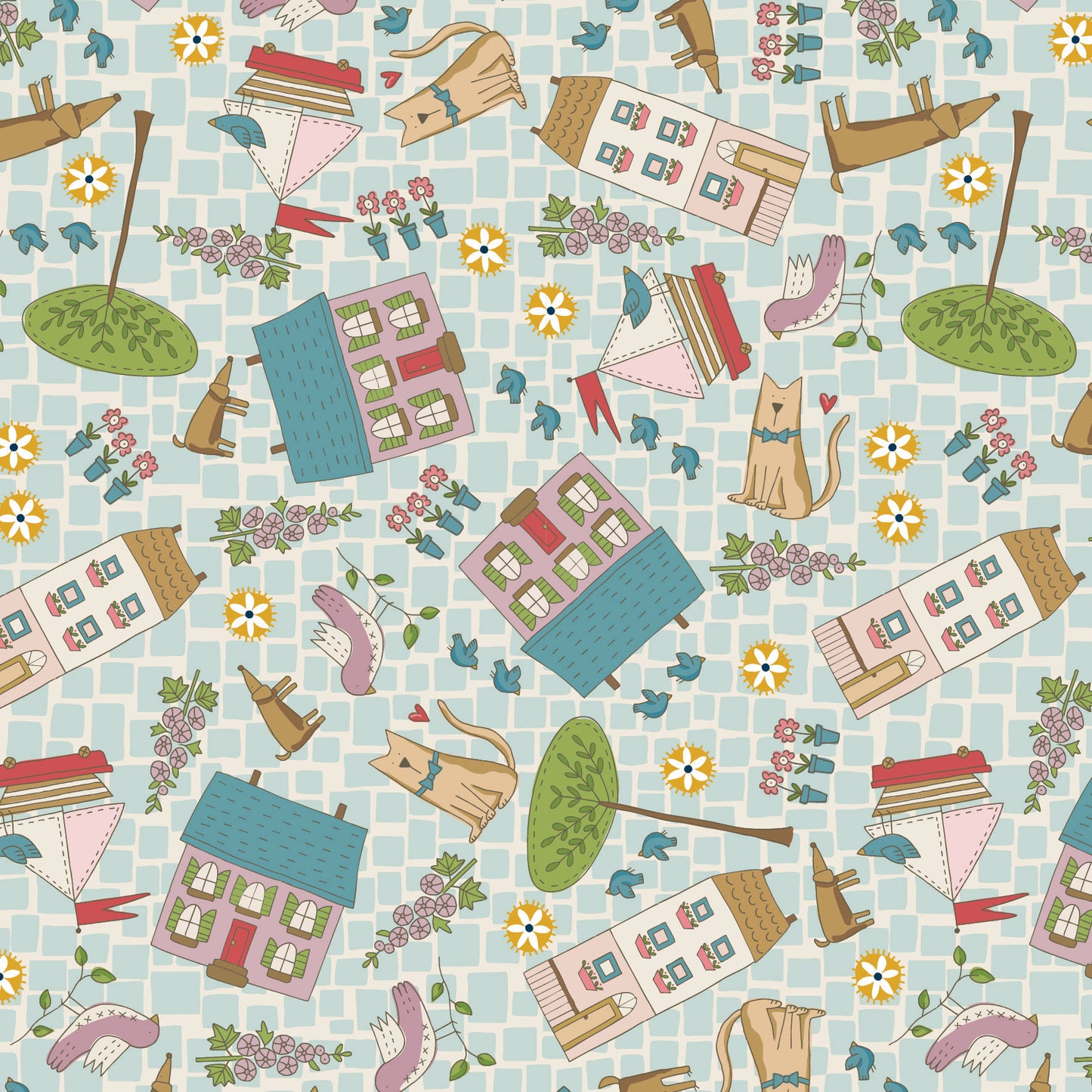 DV7779 - Wideback Neighborhood on Blue - Out and About by Natalie Bird