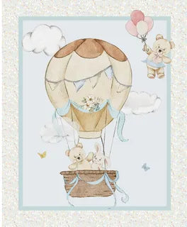 DV7891 Bed Buds Panel - Bears flying in a Hot Air Balloon