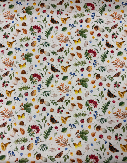 Who Lives in the Woods - Mushrooms and Butterflies on Cream