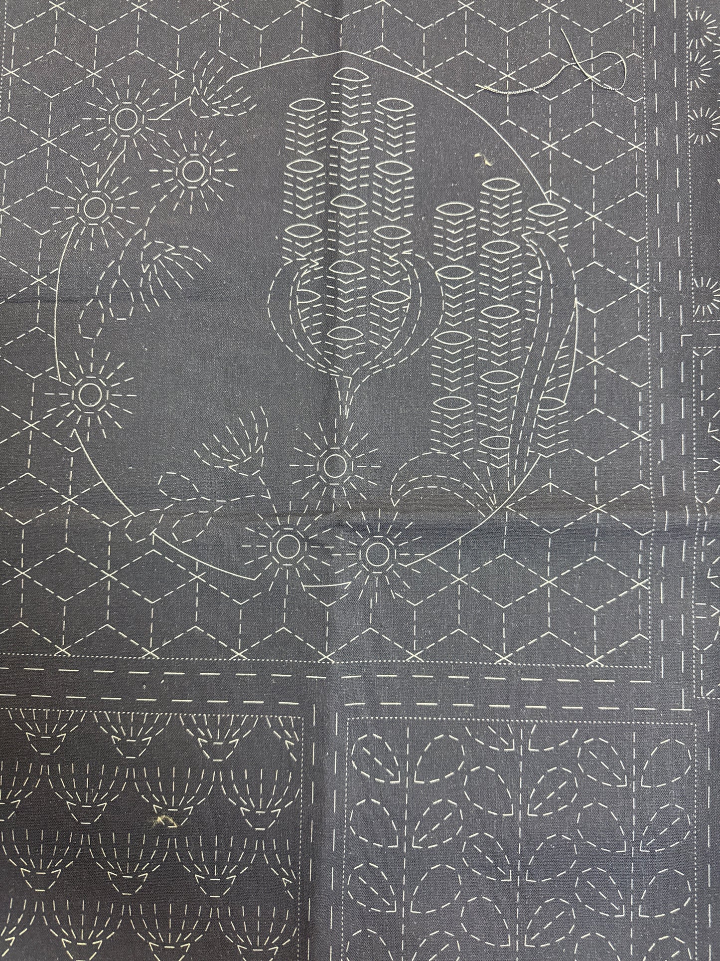 DV4071 Sashiko Botanical Panel in Navy