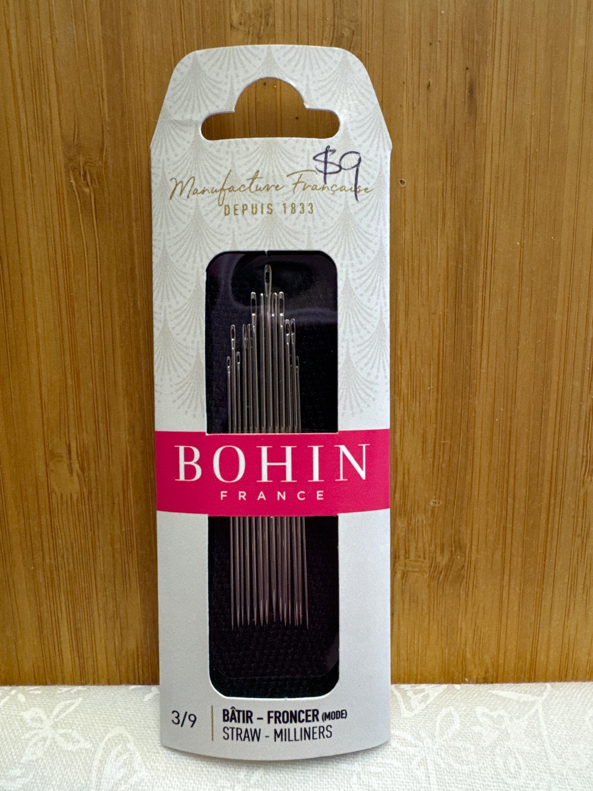 BOHIN Hand Needles Straw / Milliners - Sizes 3/9 - 15 pieces