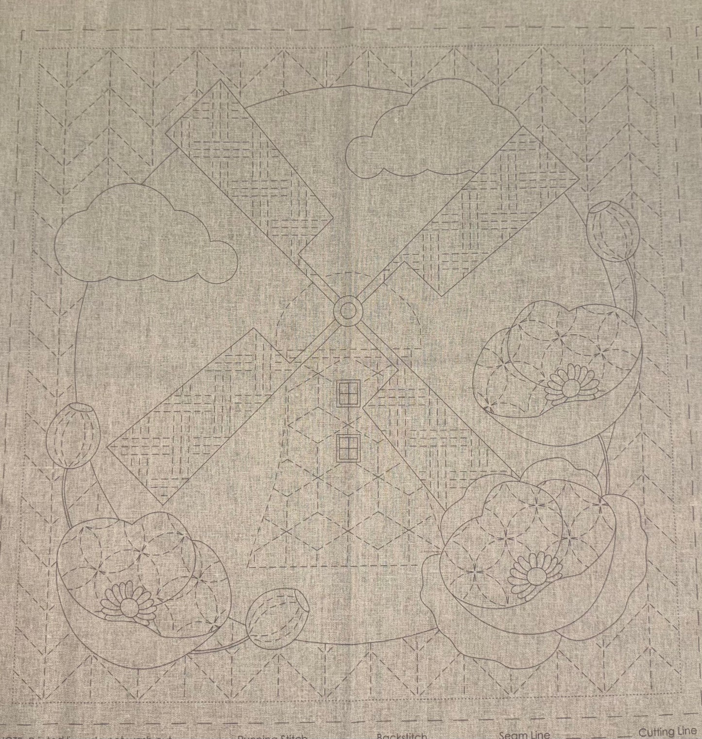 DV4268 Sashiko Little Scenes Panel in Natural