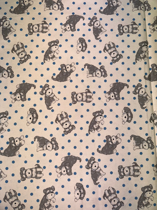 Grey Scottie Dog on Cream with Blue Spot