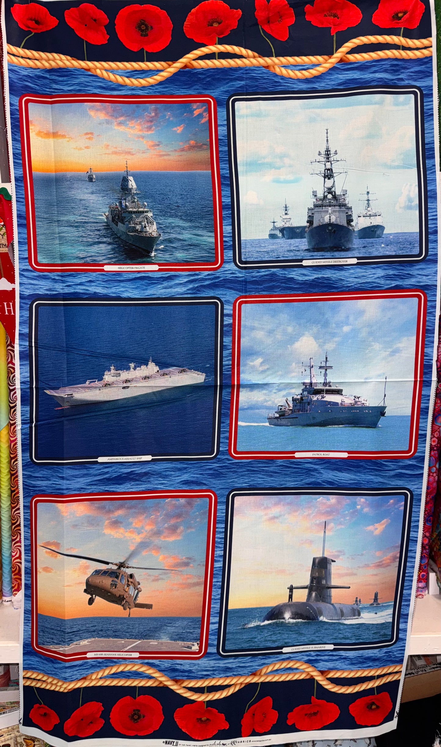 Navy Ships Collage Fabric