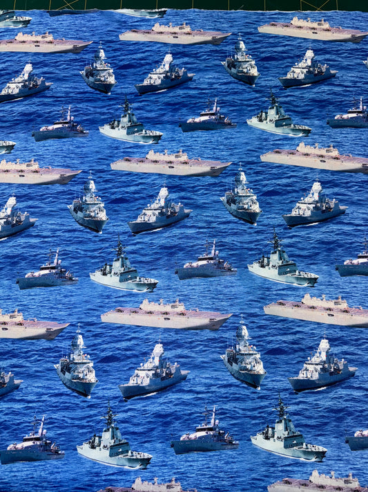 Navy Ships on the Sea fabric