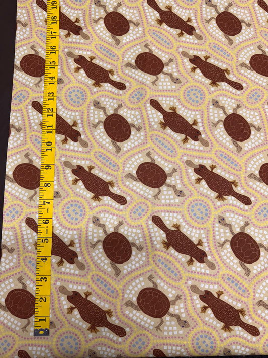 Aussie Allovers Platypus and Turtles in Yellow and Brown.  13m available