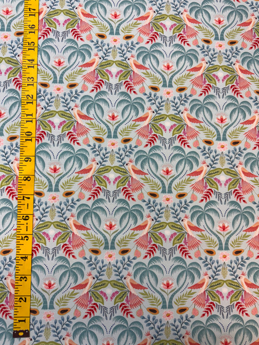 Paradise on Aqua, Birds and Trees fabric. 10m available