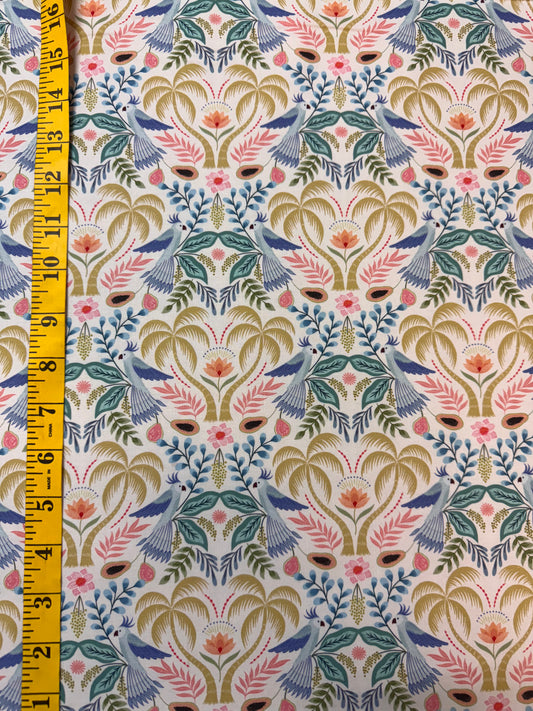 Paradise on Cream.  Birds and Trees fabric. 10m available