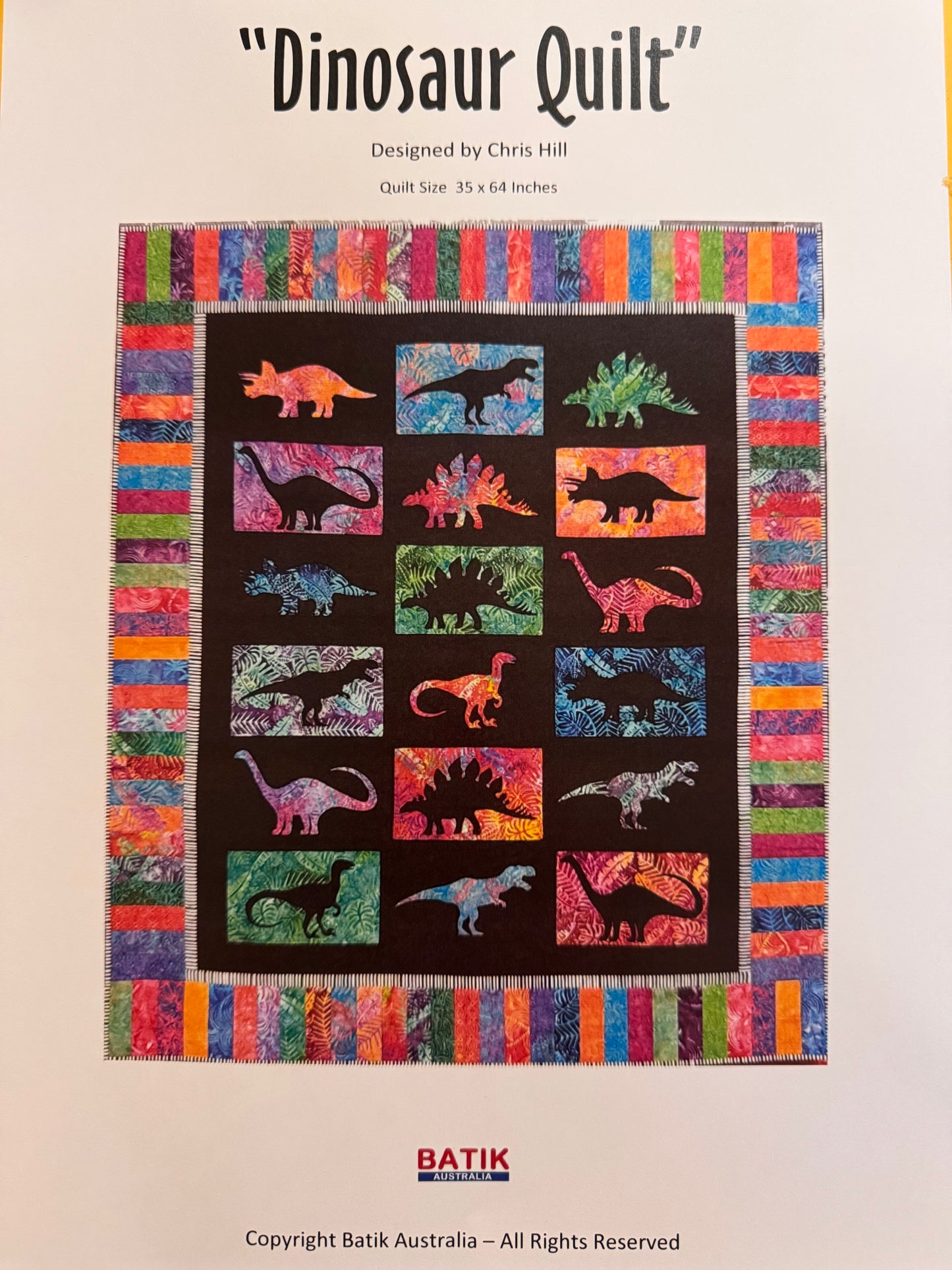 “Dinosaur” Applique Pattern by Batik Australia   6 available