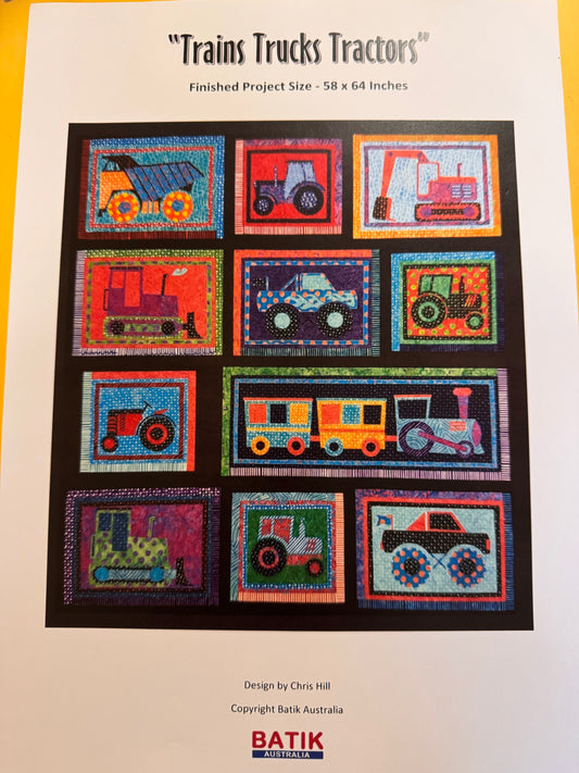 Applique Trains, Trucks & Tractors Pattern by Batik Australia 3 available