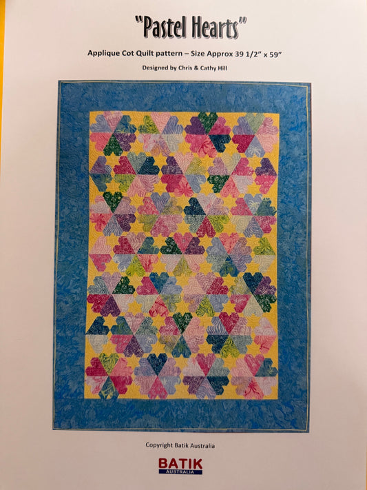 "Pastel Hearts" Applique Pattern by Batik Australia 6 available