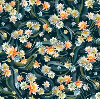 Koi Pond Lily Pad Flowers Blue