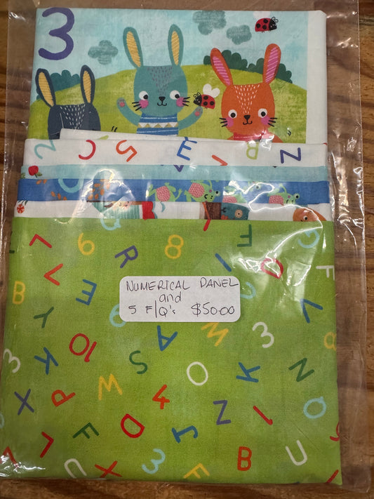 Robert Kaufman - Fun-2-3 - Number Panel Kit with Five matching Fat Quarters.