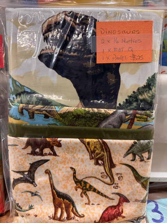 Dinosaur Panel Kit - Cotton Fabric Panel with 2 x 1/2m and 1 x Fat Quarter of matching fabrics