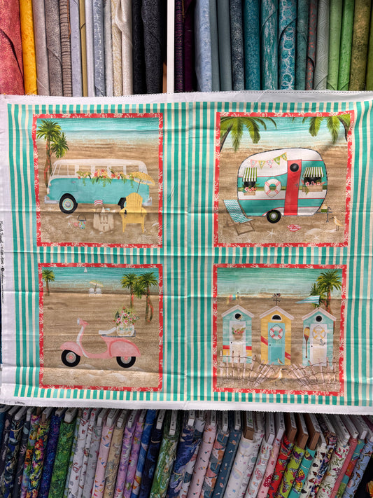 Beachy Panel Kit - Cotton Fabric Panel with 4 Fat Quarters of matching fabrics.