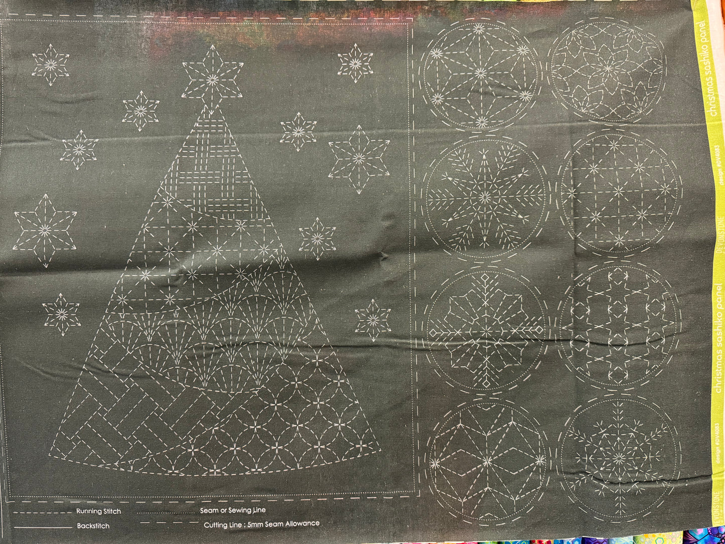DV4083 Sashiko Christmas Panel in Green
