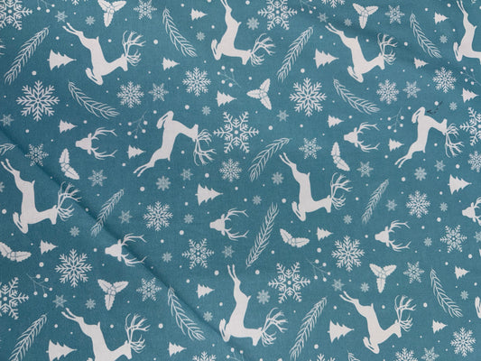 Christmas White Reindeer on Light Blue
