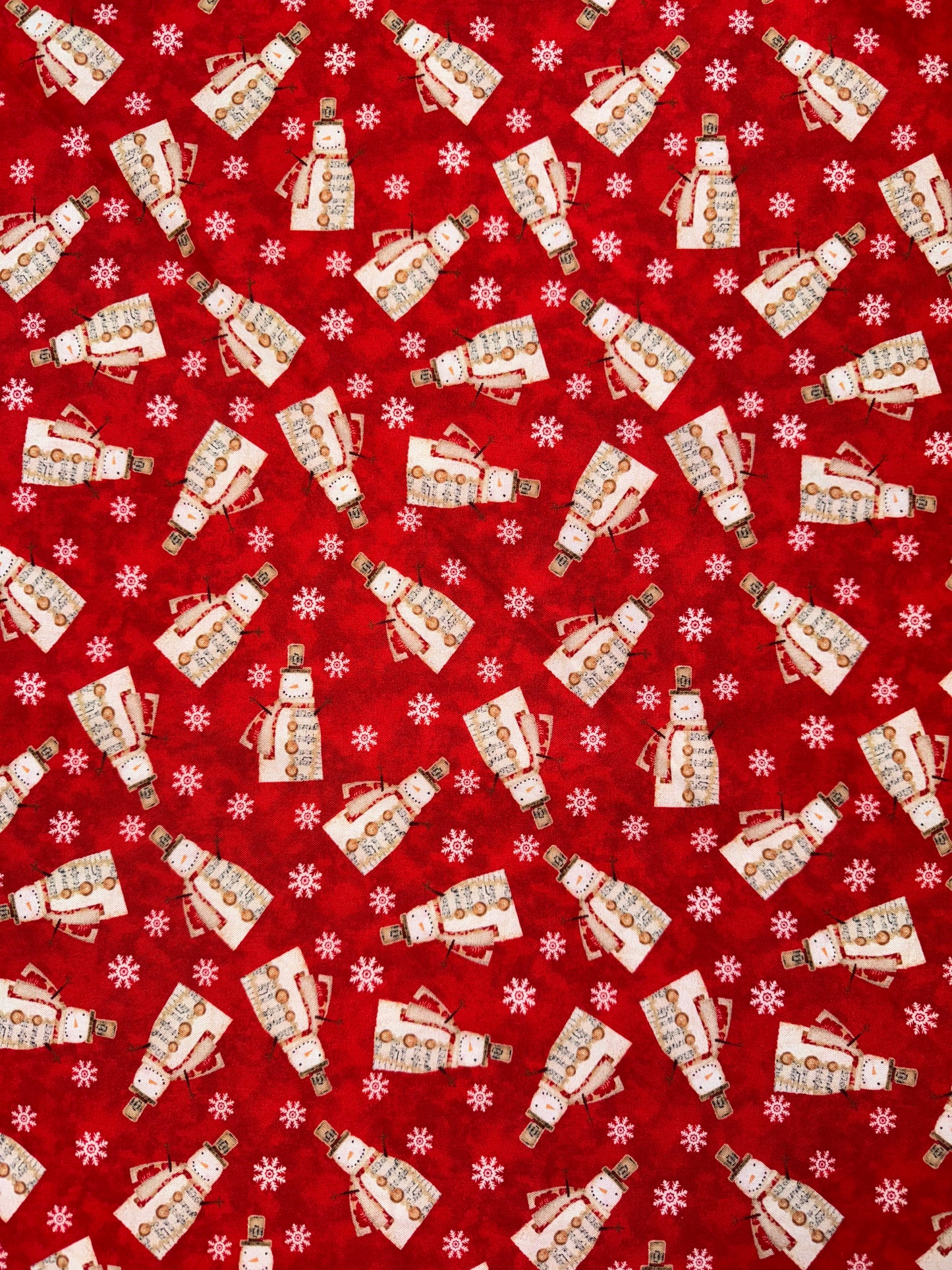 White Christmas by Jessica Flick. Snowmen on Red Background.