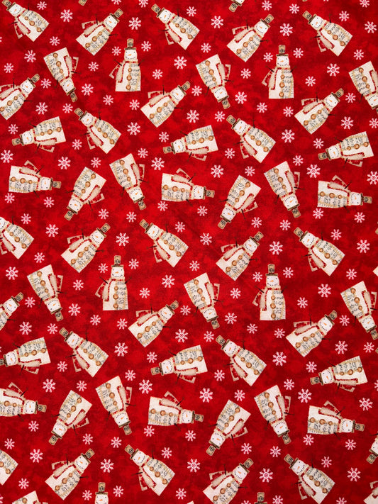 White Christmas by Jessica Flick. Snowmen on Red Background.
