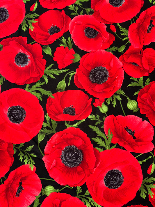 Poppies Large on black background. 2 m available