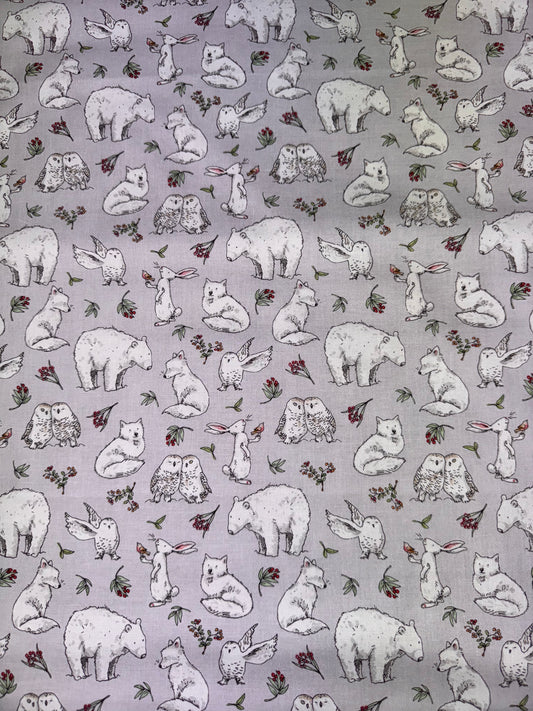 Snowtime Winter Animals Light Grey Y4551-5