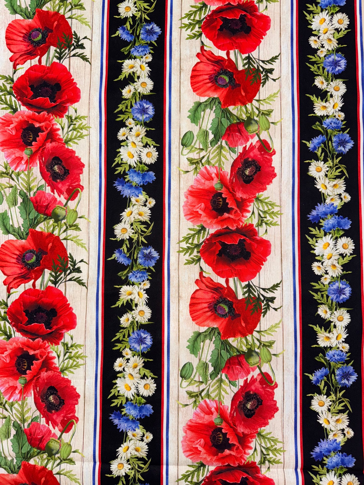 Summer Wildflower Stripe with Poppies, Daisies and Cornflowers