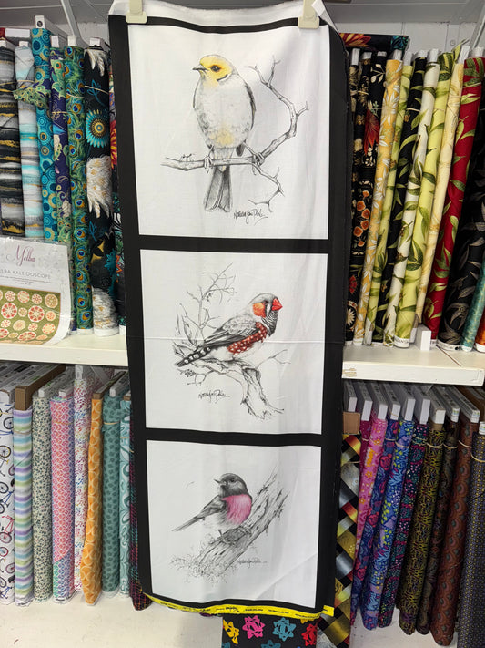 Natalie Jane Parker Fabric Panel - 3 Australian Birds on White Background DV5093