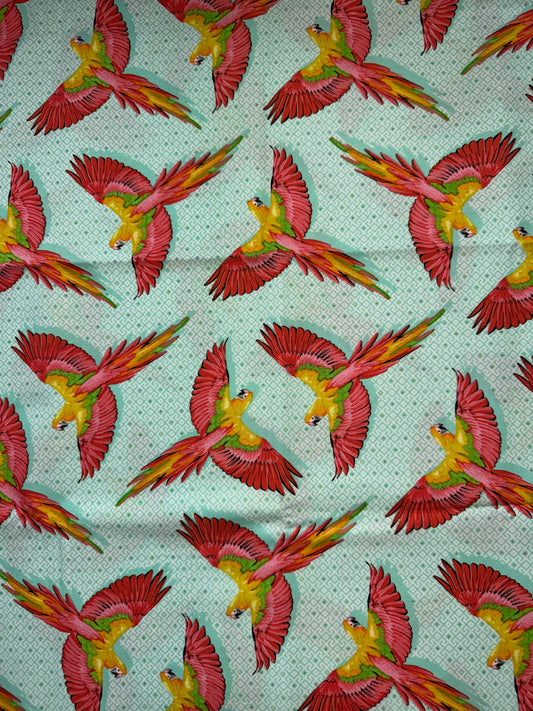 Tula Pink Daydreamer Collection .5m Pieces - Macaw ya Later - Green with Pink Bird