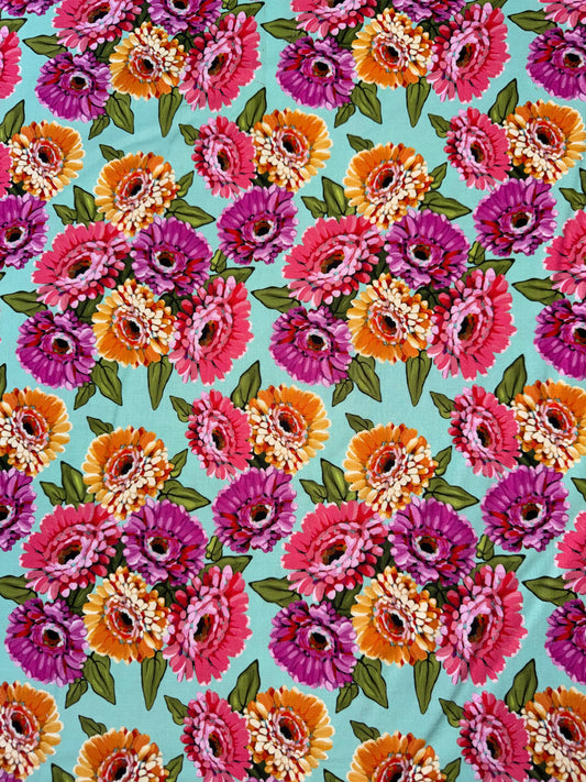 Zinnia Flowers on Aqua