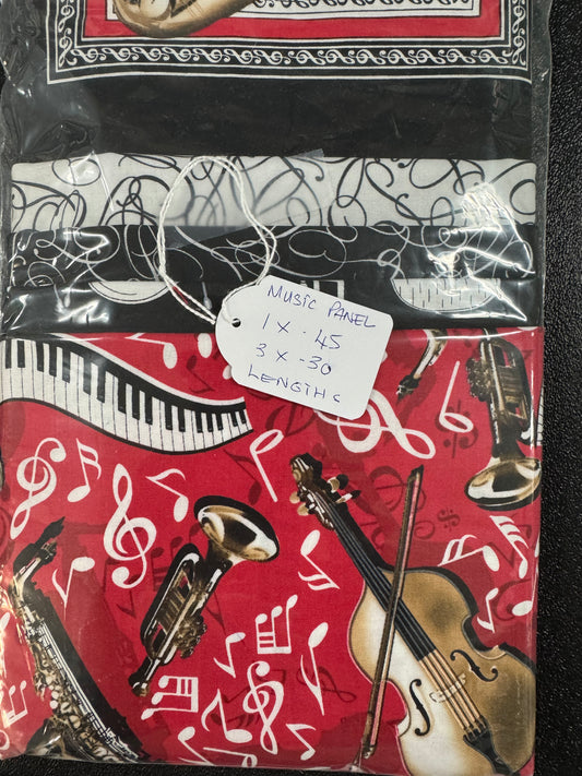 Music Panel Kit with 4 coordinating fabrics, Red and Black