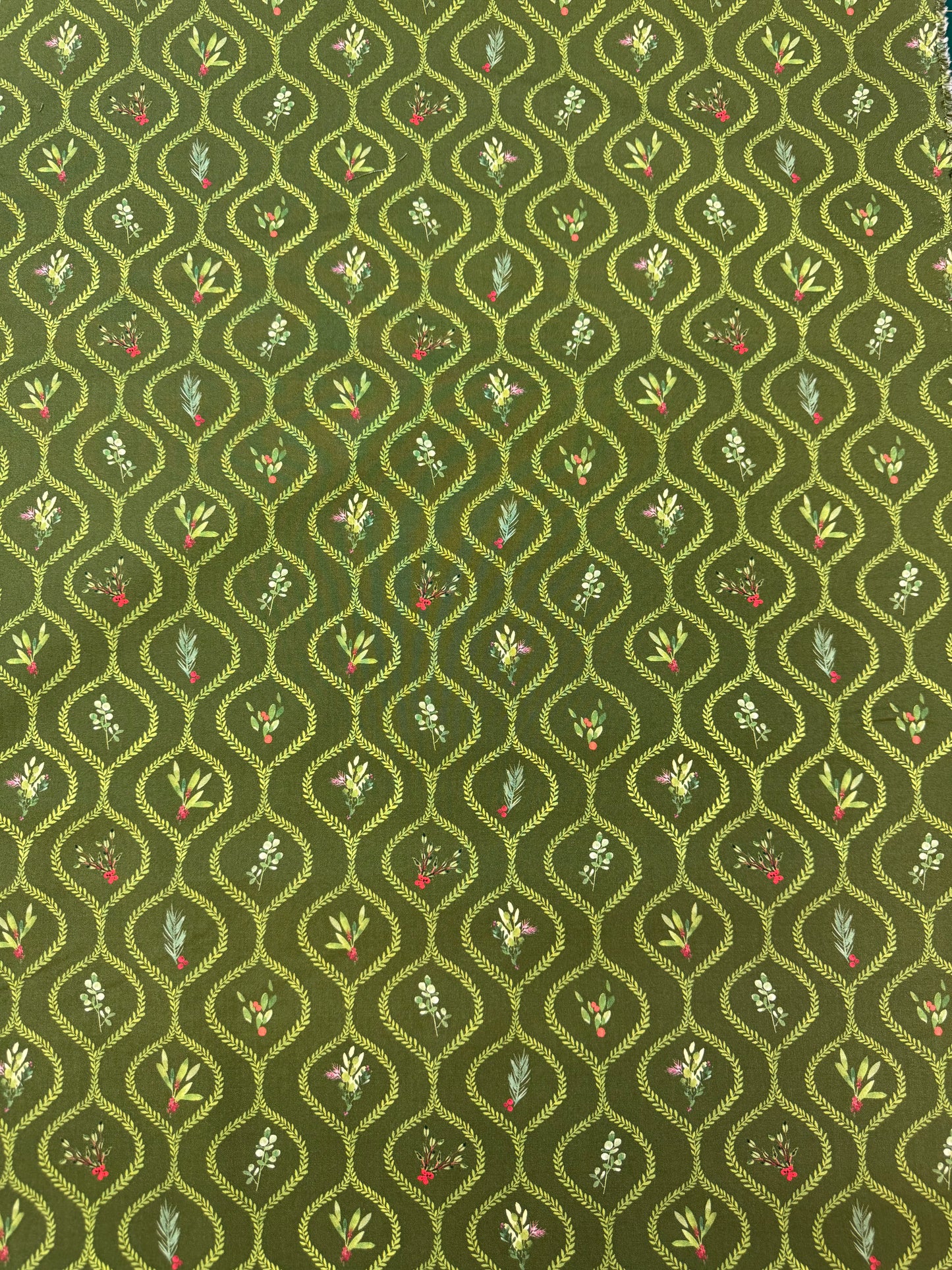 Very Berry Christmas Fabric in Green
