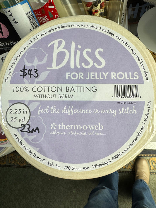 Cotton Batting for Jelly Rolls 2.25 inch x 23 metre roll