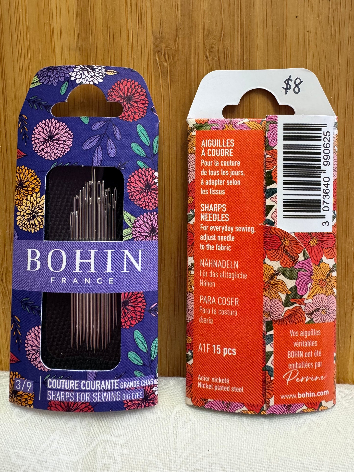 BOHIN Blossom Collection Sewing Needles - Sharps 3/9 15 pieces