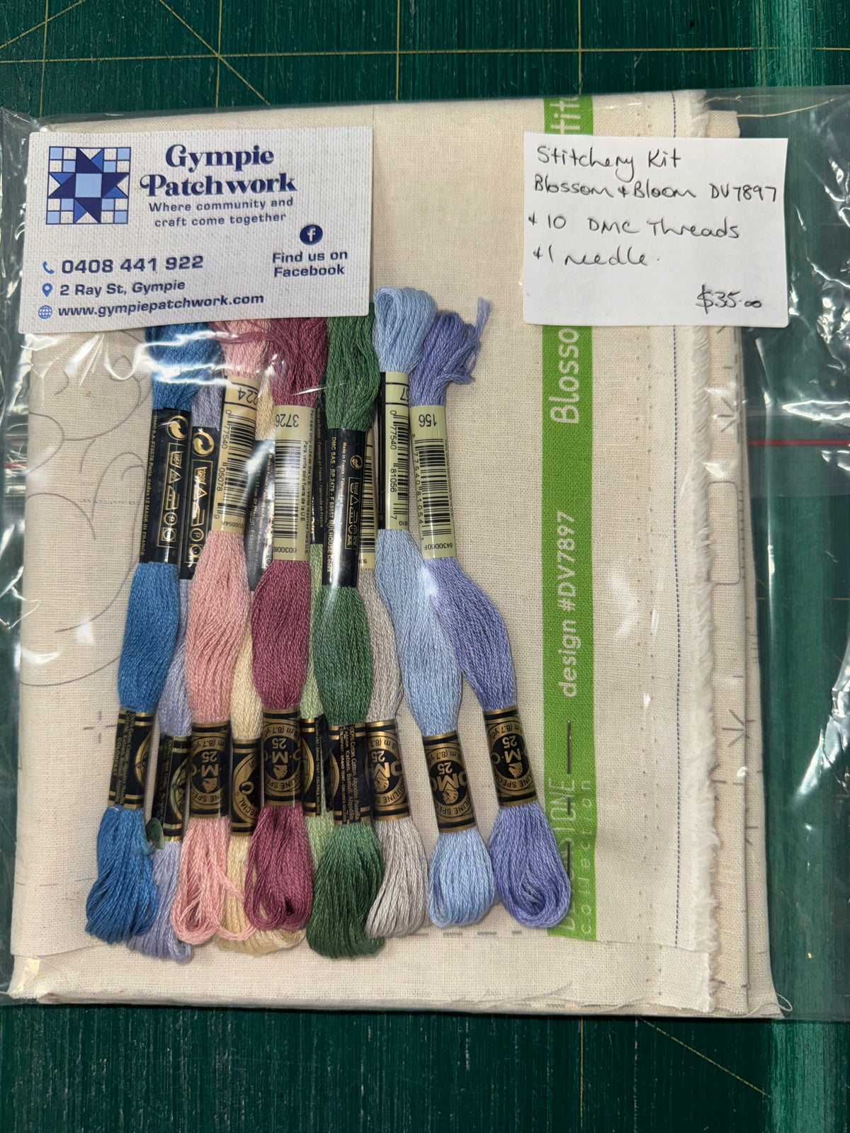 DV7897 Stitchery Kit - Blossom and Bloom on Linen with 10 DMC threads and a needle