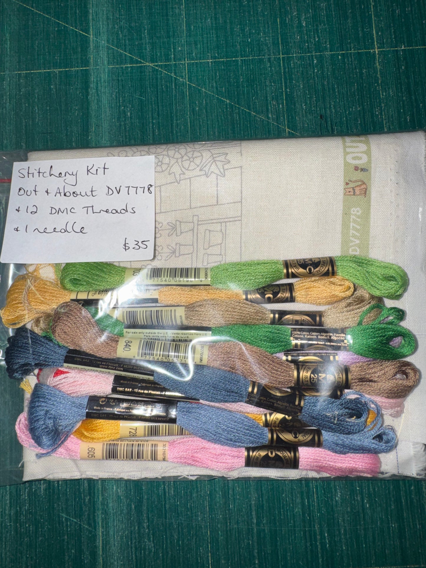 DV7778 Stitchery Kit - Out and About by Natalie Bird with 12 DMC threads and 1 needle