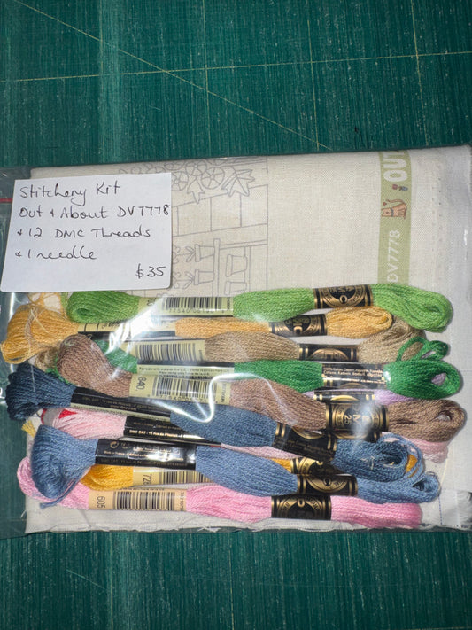 DV7778 Stitchery Kit - Out and About by Natalie Bird with 12 DMC threads and 1 needle