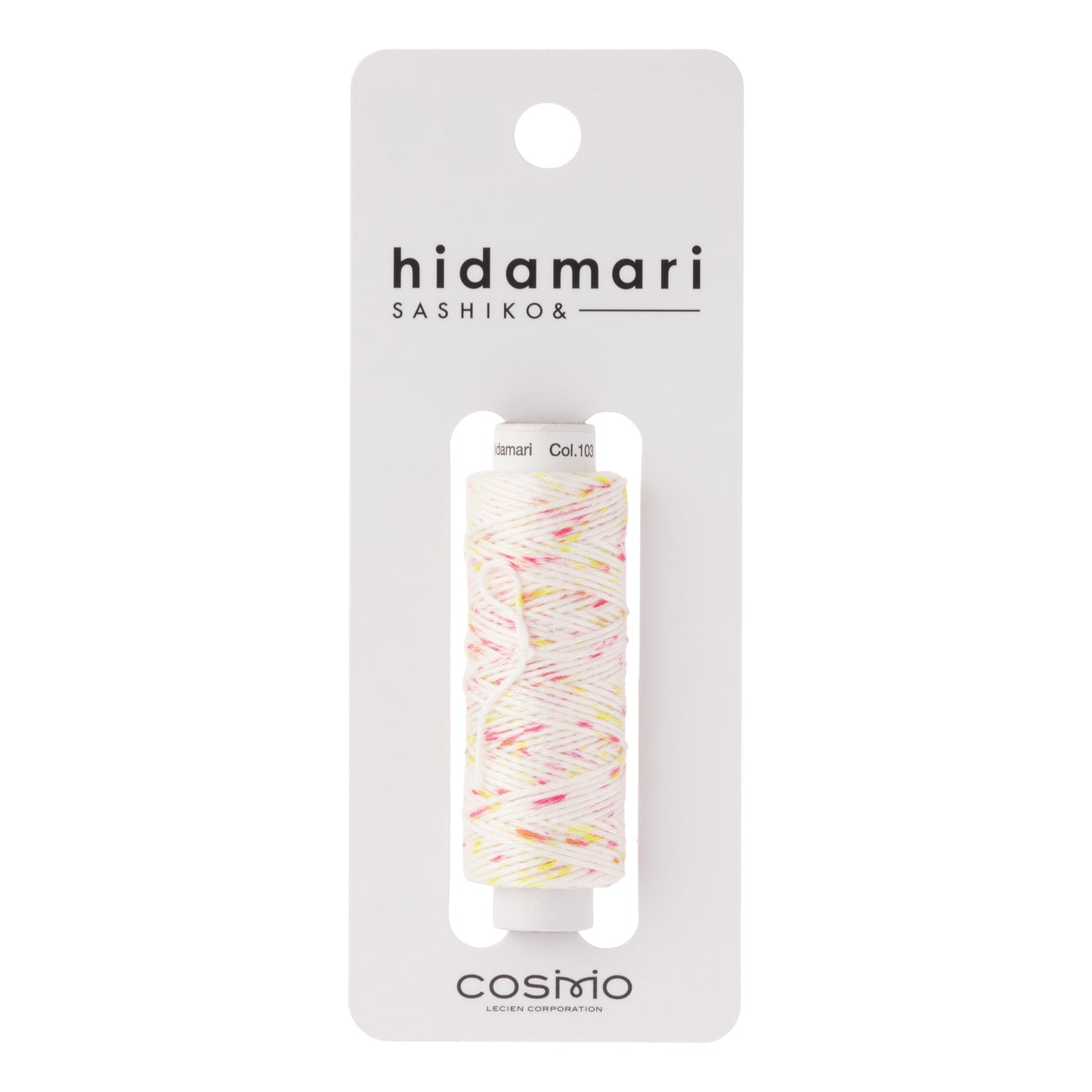 Cosmo Sashiko Thread 302.103 White with Mottled Yellow and Pink